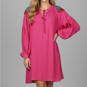 Beaded Shoulder Pink Boho Chic Dress